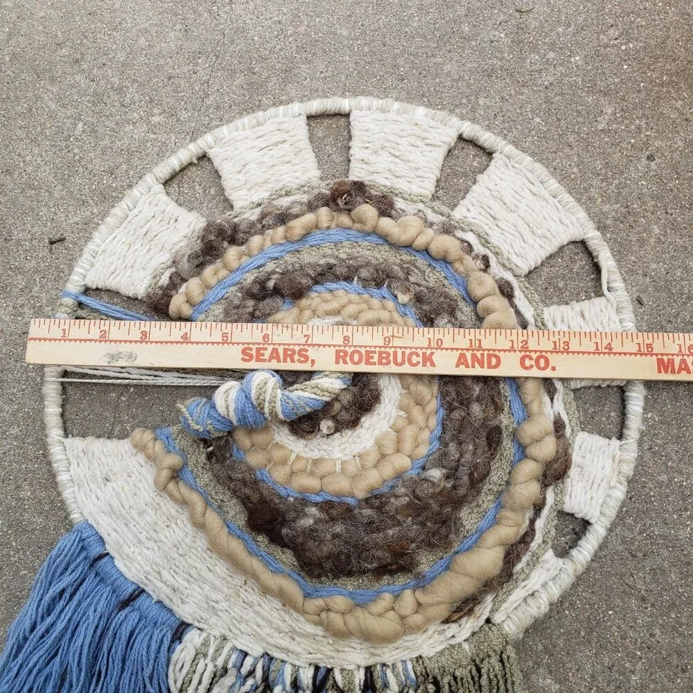 Vintage 1980s Woven‎ Wool Fiber Art Dream Catcher Wall Hanging